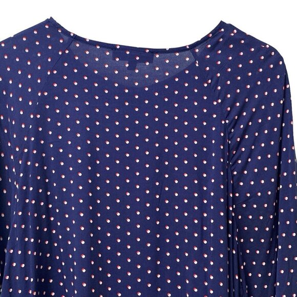FRED DAVID Blouse Plus Size 1X Rayon Womens Top 3/4 Sleeve Navy Red Dot NWT - Picture 3 of 12